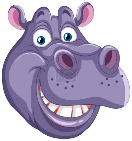 Téléchargez les illustrations : Illustration vectorielle d'un visage d'hippopotame souriant. - en licence libre de droit