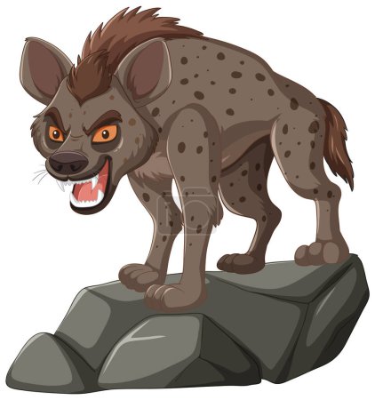 Angry spotted hyena standing aggressively on stone