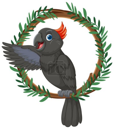 Vector illustration of a happy parrot in foliage.