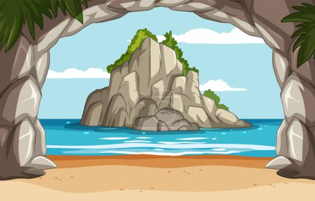 Vector illustration of a hidden beach paradise