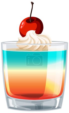 Vector illustration of a layered cocktail with whipped cream.