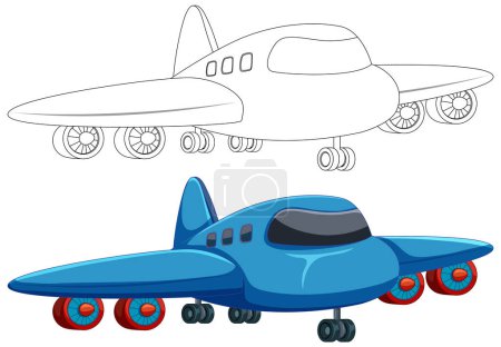 Téléchargez les illustrations : Illustration vectorielle d'un avion de dessin animé bleu. - en licence libre de droit