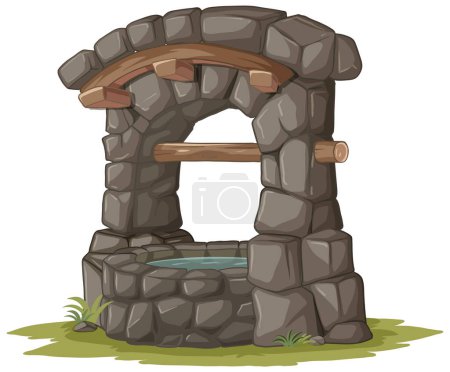 Illustration de dessin animé d'un vieux puits de pierre.