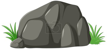 Vector illustration of a rock with green plants.