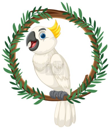 Illustration for Vector illustration of a happy cockatoo in foliage - Royalty Free Image