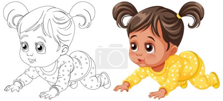 Illustration for Color and outline of a crawling baby girl. - Royalty Free Image