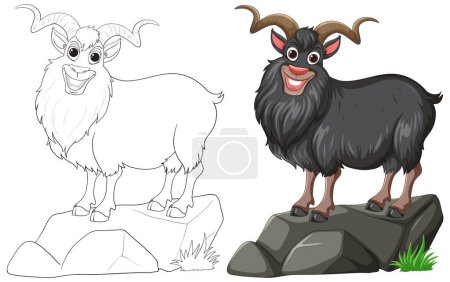 Illustration for Vector illustration of a goat in two styles. - Royalty Free Image