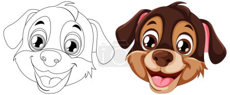 Téléchargez les illustrations : Transition vectorielle de l'art linéaire au chien coloré - en licence libre de droit