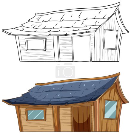 Téléchargez les illustrations : Illustration vectorielle d'une maison, du brouillon au final. - en licence libre de droit