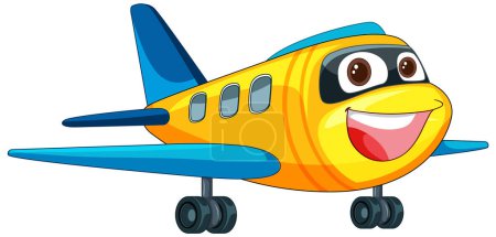 Téléchargez les illustrations : Avion animé coloré avec un visage joyeux - en licence libre de droit