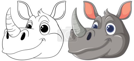 Illustration for Vector illustration of two smiling rhinoceros faces. - Royalty Free Image