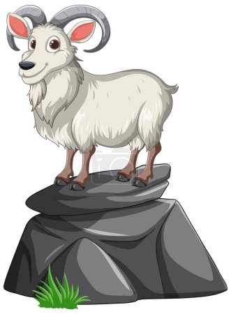 Illustration for Cartoon ram standing proudly on a stone ledge. - Royalty Free Image