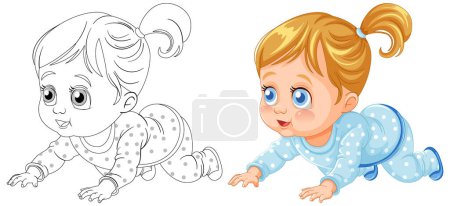 Téléchargez les illustrations : Images rampantes de bébé noir et blanc et de couleur. - en licence libre de droit