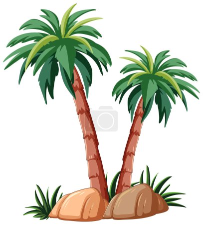 Ilustración de Ilustración vectorial de dos palmeras sobre rocas - Imagen libre de derechos