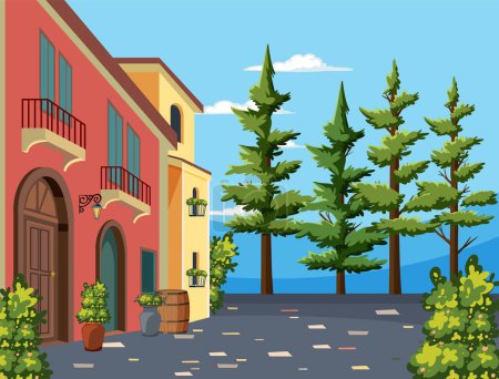 Illustration for Vector illustration of a peaceful street scene - Royalty Free Image