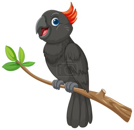 Illustration for Vector illustration of a happy parrot with a leaf - Royalty Free Image
