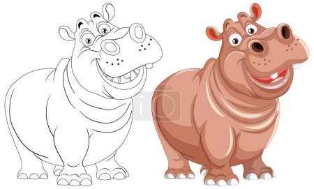 Illustration for Two smiling hippos in a playful vector illustration. - Royalty Free Image