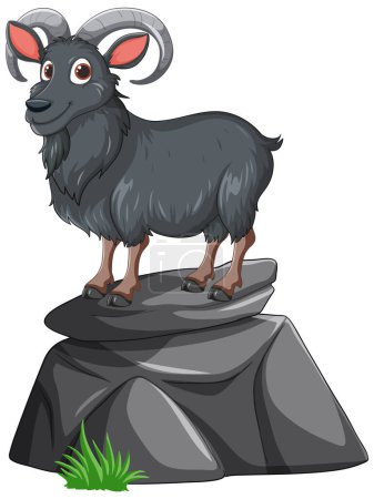 Illustration for Cartoon goat standing proudly on a stone - Royalty Free Image