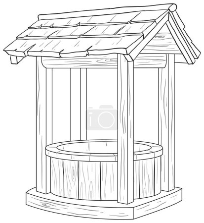 Illustration for Black and white drawing of a vintage well - Royalty Free Image