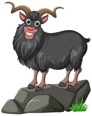 Illustration vectorielle d'une chèvre heureuse debout sur des rochers.