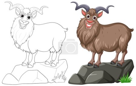 Téléchargez les illustrations : Illustration vectorielle d'une chèvre, art coloré et linéaire. - en licence libre de droit