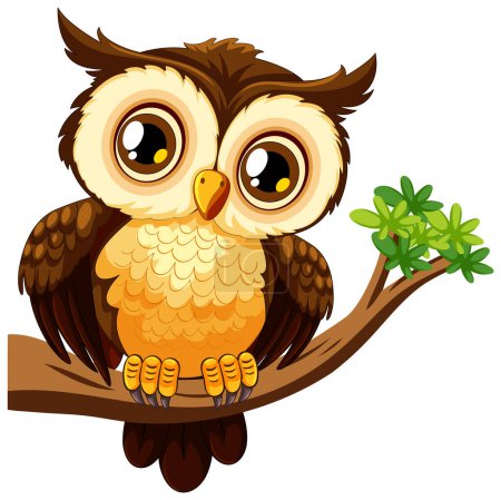 Illustration for Adorable cartoon owl sitting on a tree limb - Royalty Free Image