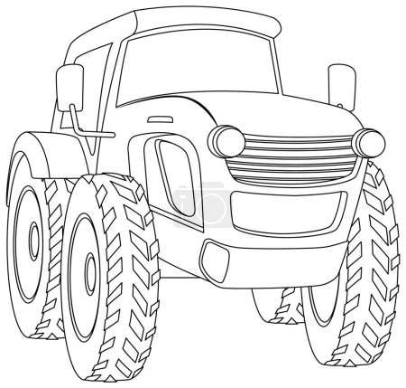 Black and white illustration of a smiling tractor.