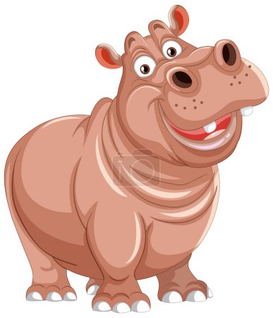 Ilustración de Un feliz y sonriente hipopótamo de dibujos animados parado solo. - Imagen libre de derechos