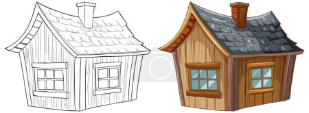Illustration for From pencil sketch to colored illustration of a cottage. - Royalty Free Image