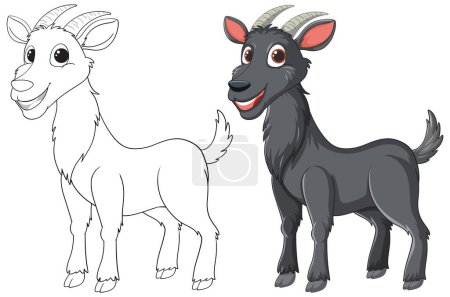 Téléchargez les illustrations : Deux chèvres souriantes dans une illustration vectorielle ludique. - en licence libre de droit
