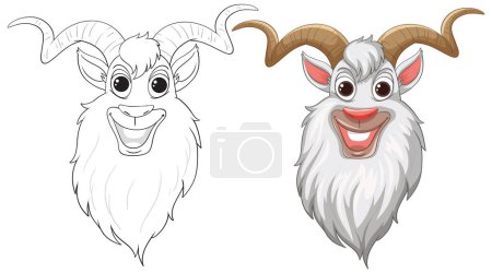 Téléchargez les illustrations : Deux chèvres souriantes dans un design vectoriel ludique - en licence libre de droit