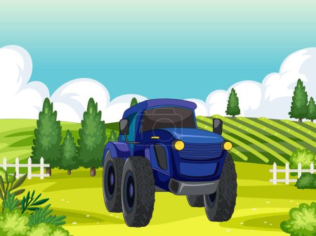 Vektorillustration eines Traktors auf einem Bauernhof