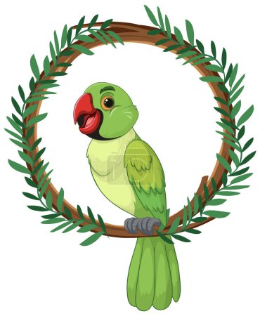 Illustration for Vector illustration of a green parrot in foliage - Royalty Free Image