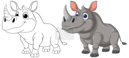Téléchargez les illustrations : Illustration vectorielle d'un rhinocéros en deux étapes. - en licence libre de droit