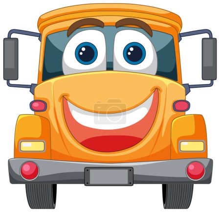 Ilustración de Autobús escolar colorido y sonriente con grandes ojos - Imagen libre de derechos