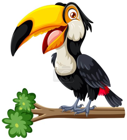 Illustration for Vector graphic of a vibrant toucan perched on wood. - Royalty Free Image
