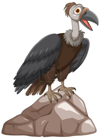 Cartoon vulture standing on a stone, looking alert.