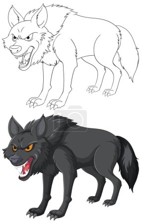 Illustration for Vector illustration of two snarling wolves. - Royalty Free Image
