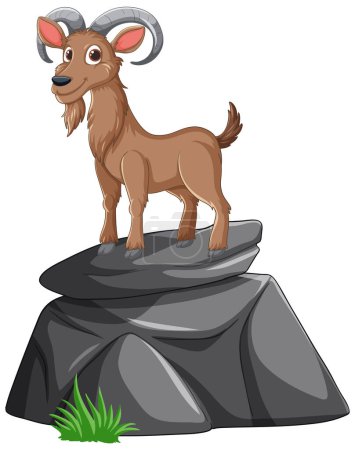 Illustration einer Ziege mit Widderhörnern auf einem Felsen