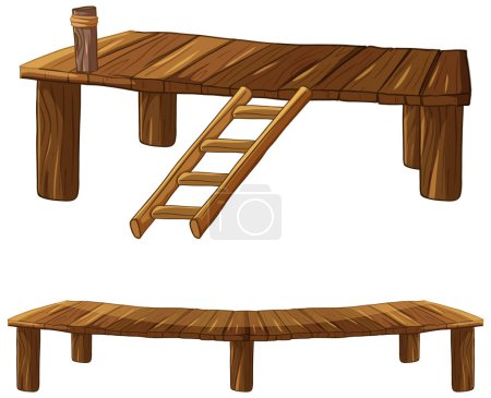 Ilustración de Ilustración vectorial de mesa de madera con escalera - Imagen libre de derechos