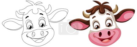 Téléchargez les illustrations : Illustration vectorielle du visage d'une vache heureuse - en licence libre de droit