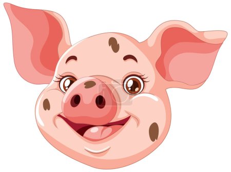 Téléchargez les illustrations : Graphique vectoriel du visage d'un cochon rose souriant - en licence libre de droit