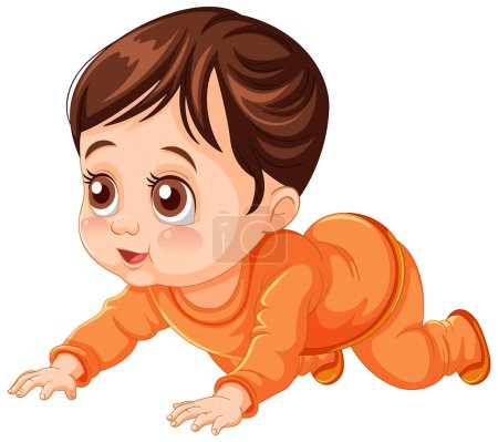 Cute cartoon baby crawling in orange clothing