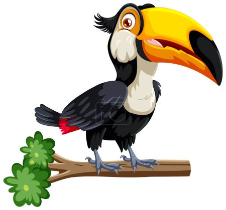 Illustration for Vector graphic of a toucan perched on a tree branch - Royalty Free Image