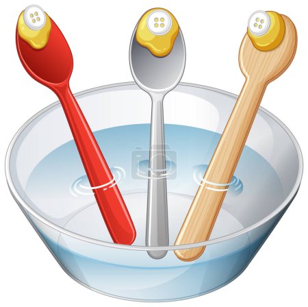 Three spoons with smiley faces in water