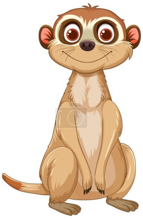 Illustration for Cute, smiling meerkat sitting upright on white background. - Royalty Free Image