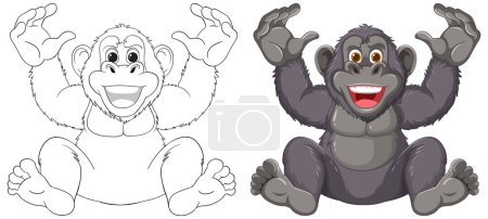 Téléchargez les illustrations : Illustration vectorielle d'un gorille joyeux et ludique - en licence libre de droit