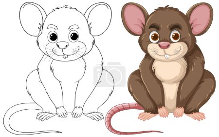Téléchargez les illustrations : Deux souris adorables en couleur et contour - en licence libre de droit