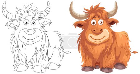 Illustration for Cartoon of a happy, fluffy highland cow - Royalty Free Image