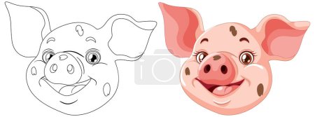 Téléchargez les illustrations : Illustration vectorielle d'un cochon, du contour à la couleur - en licence libre de droit